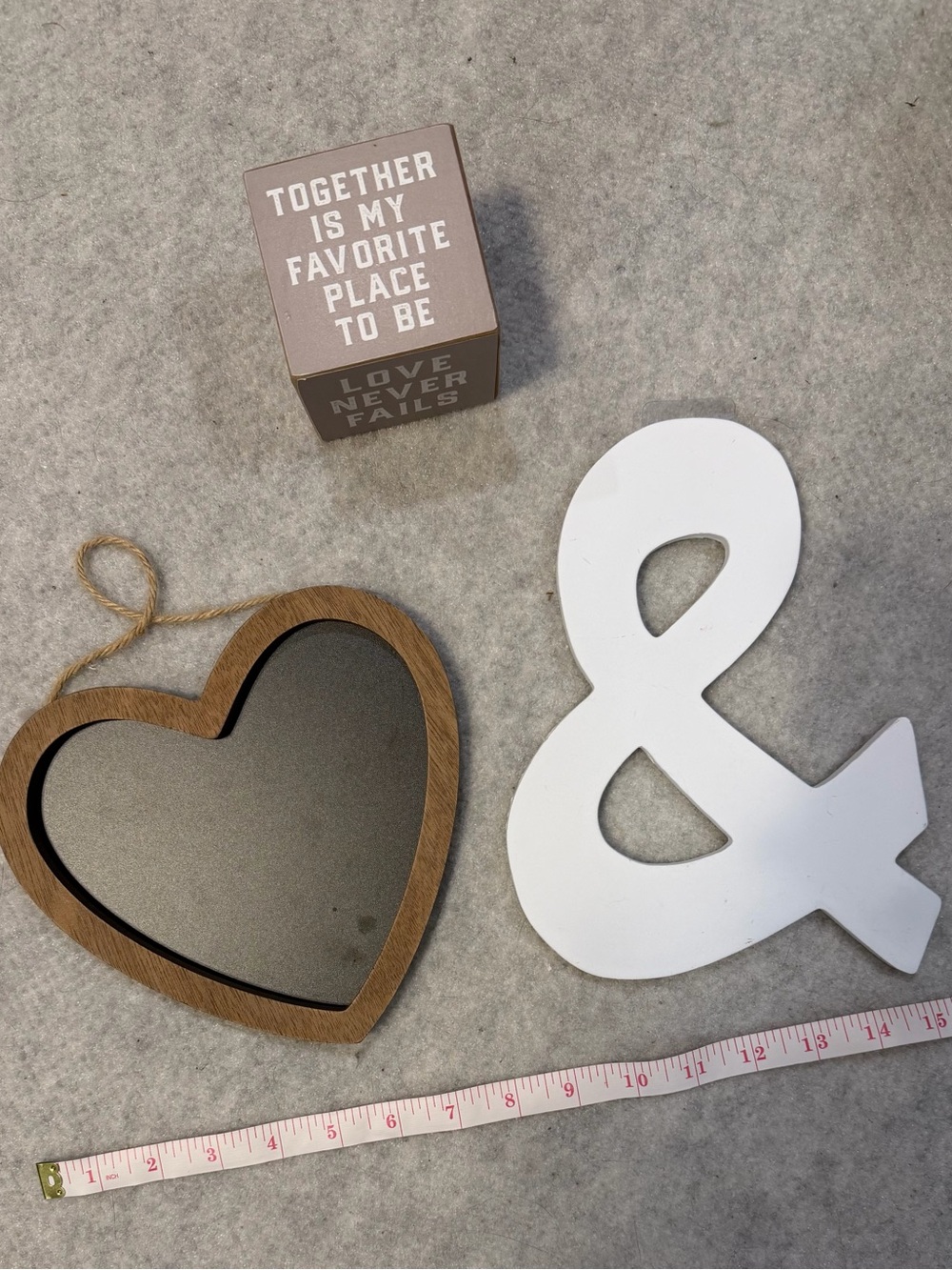 Set of 3 items- &Ampersand, ❤️chalkboard hanging & Love block with phrases